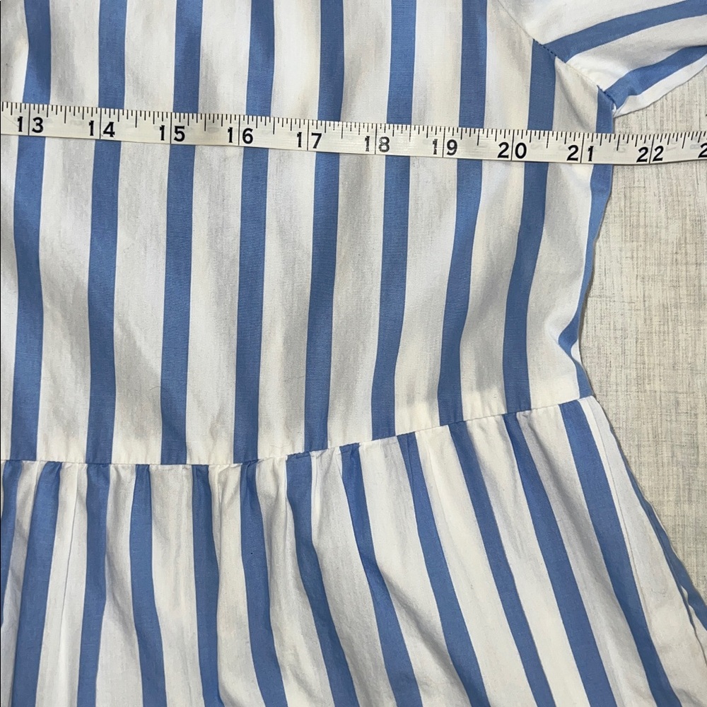 J. Crew Tiered Cotton Poplin Long Sleeve Dress Blue White Stripe Med - Picture 7 of 8